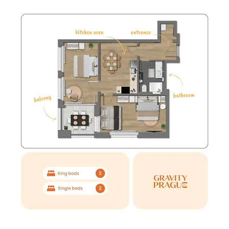 Bright 2br - 7th Floor, Balcony, Free Parking By Gravity Prag