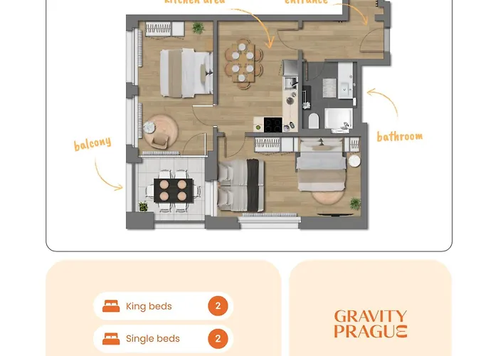 Bright 2br - 7th Floor, Balcony, Free Parking By Gravity Praha
